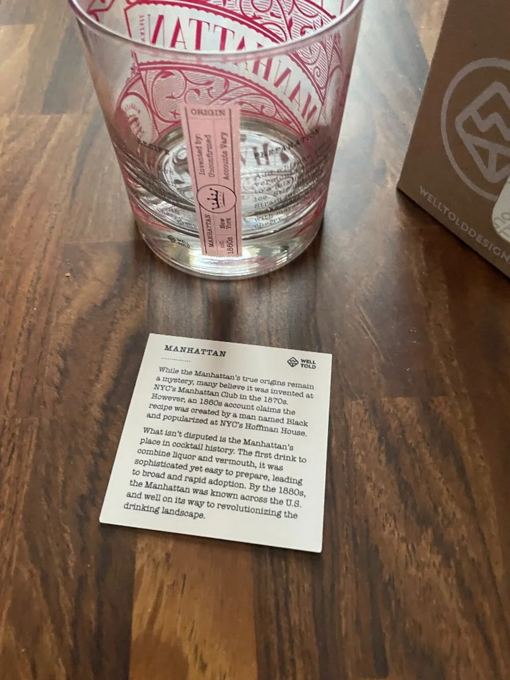 U.S. Whiskey History Glass, Manhattan-NWT